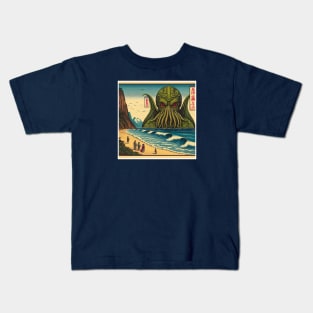 Cthulu Woodblock Print Kids T-Shirt